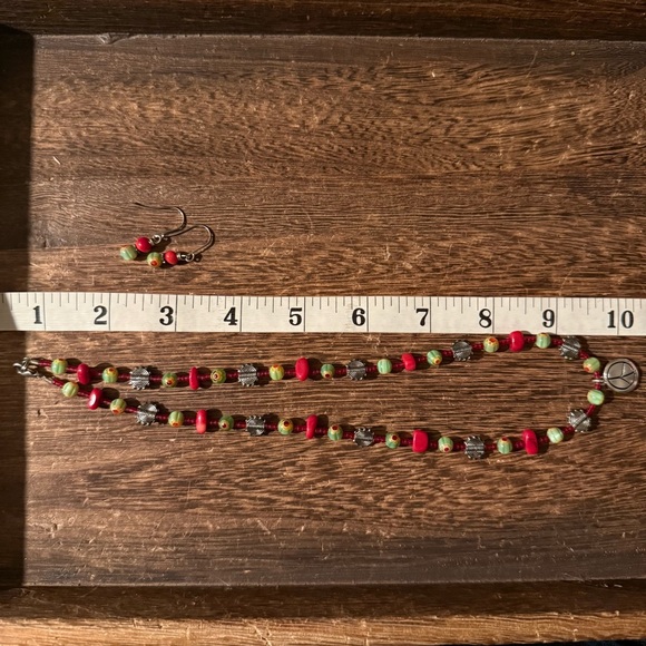 Peace Symbol Beaded Boho Necklace & Earring Set - Picture 7 of 8
